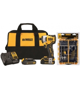 DEWALT 20V MAX Compact Brushless Impact Driver Kit &amp; Rapid Load Accessory Set With Toughcase+ Bundle
