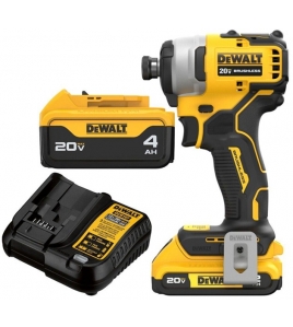 DEWALT Atomic 20V Max 1/4 Inch Compact Impact Driver Kit &amp; 20V Max 4Ah Battery Bundle
