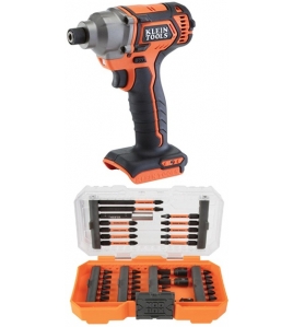 Klein Tools Compact Impact Driver (Bare Tool) &amp; 40pc Impact Driver Bit Set Bundle