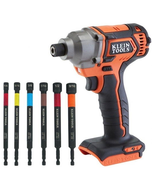 Klein Tools Compact Impact Driver with 6 Piece Nut Setter Bundle