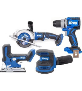 Kreg 20V Ionic Drive 1/2 Inch Compact Drill 4-1/2 Inch Circular Saw Barrel Grip Jigsaw &amp; 5 Inch Random Orbit Sander (Bare Tool) Bundle