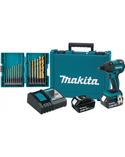 Makita 18V LXT Impact Driver Kit with 14 Piece Drill Bit Set Bundle Makita 18V LXT Impact Driver Kit with 14 Piece Drill Bit Set Bundle