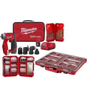 Milwaukee M12 FUEL Installation Drill/Driver Kit PACKOUT Low-Profile Organizer 60pc SHOCKWAVE Drill Bit Set & 23pc Titanium Drill Bit Set