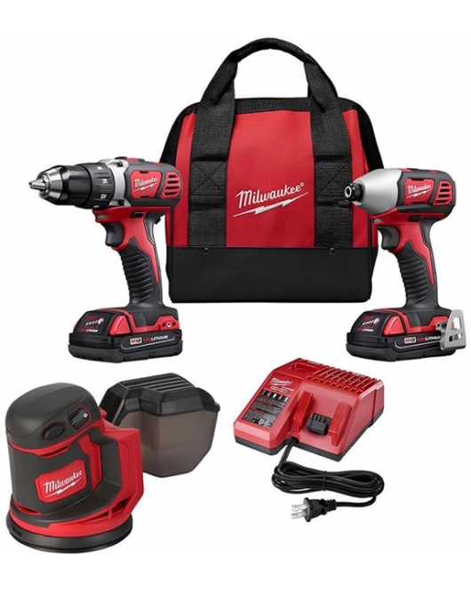 Milwaukee M18 Drill Driver Impact Driver Random Orbit Sander 3pc Combo Kit