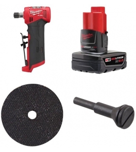 Milwaukee M12 Die Grinder, XC6.0 Battery, Cut Off Wheel, Wheel Arbor Bundle