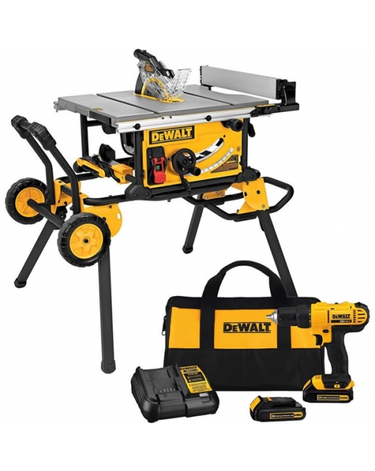 DEWALT 10in Jobsite Table Saw with Drill Combo Bundle