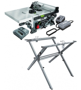 FLEX 8-1/4 Inch Table Saw Stacked Lithium Kit 24V Power Adapter &amp; Folding Saw Stand Bundle