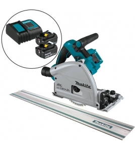 Makita 18V X2 LXT Lithium-Ion Brushless Cordless 6-1/2 Inch Plunge Circular Saw, 118 Inch Guide Rail &amp; 4Ah Starter Kit