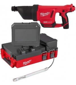 Milwaukee M12 75 Foot Drain Camera w/ PACKOUT Compatibility &amp; M12 AIRSNAKE Drain Cleaning Air Gun Kit-B Bundle