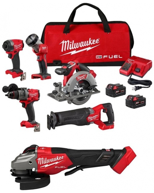 Milwaukee M18 FUEL 5 Tool Combo Kit with Braking Grinder Bundle