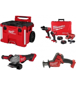 Milwaukee Packout Rolling Tool Box, 2-Tool Kit, Grinder, Hackzall Bundle