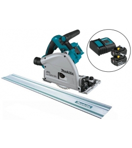 Makita 18V X2 LXT Lithium-Ion (36V) Brushless 6-1/2 Inch Plunge Circular Saw, 55 Inch Guide Rail, &amp; 4 Ah Battery and Charger Starter Pack Bundle